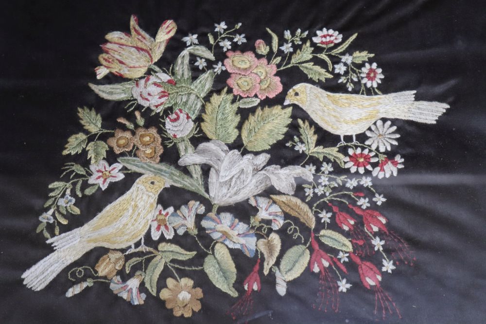 A Victorian coloured thread embroidery, in maple frame, 39 x 44cm
